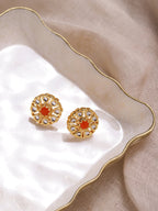 Gold-Polished Floral Shaped Kundan Studded Studs Earrings - Ruby Raang | Grab2Buy