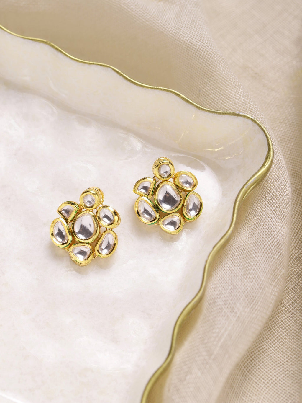 Gold-Toned Circular Studs Earrings - Ruby Raang | Grab2Buy