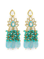 Gold-Polished Turquoise Blue Kundan Studded Classic Drop Earrings - Ruby Raang | Grab2Buy