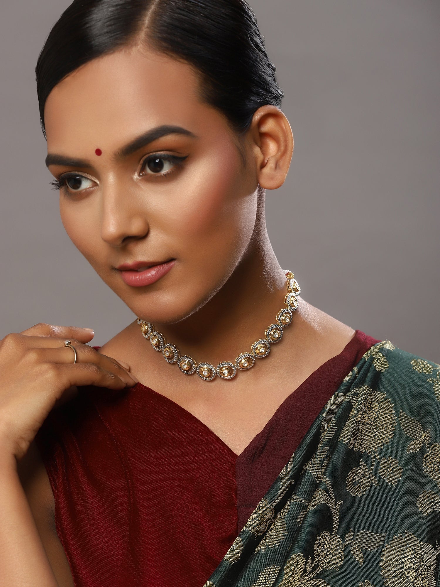 Women's Gold-Polished Kundan Studded Necklace - Ruby Raang | Grab2Buy