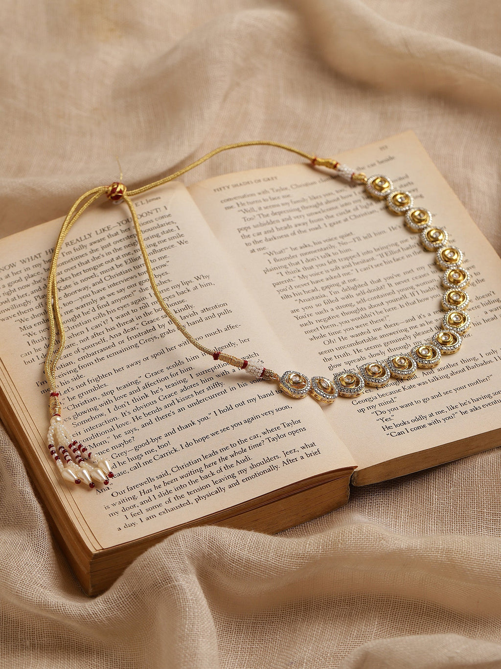 Women's Gold-Polished Kundan Studded Necklace - Ruby Raang | Grab2Buy