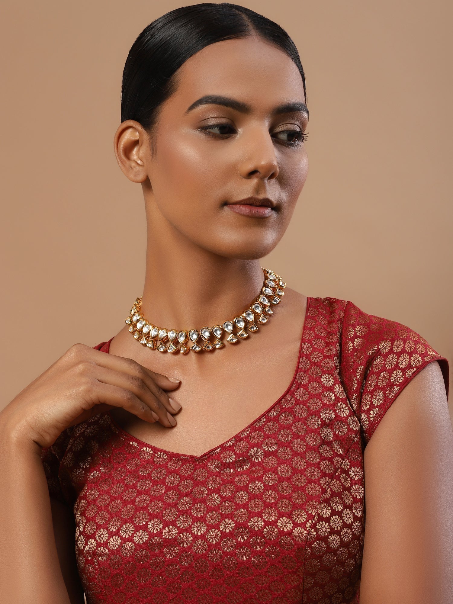 Gold-Toned White Brass Gold-Polished Handcrafted Necklace - Ruby Raang | Grab2Buy