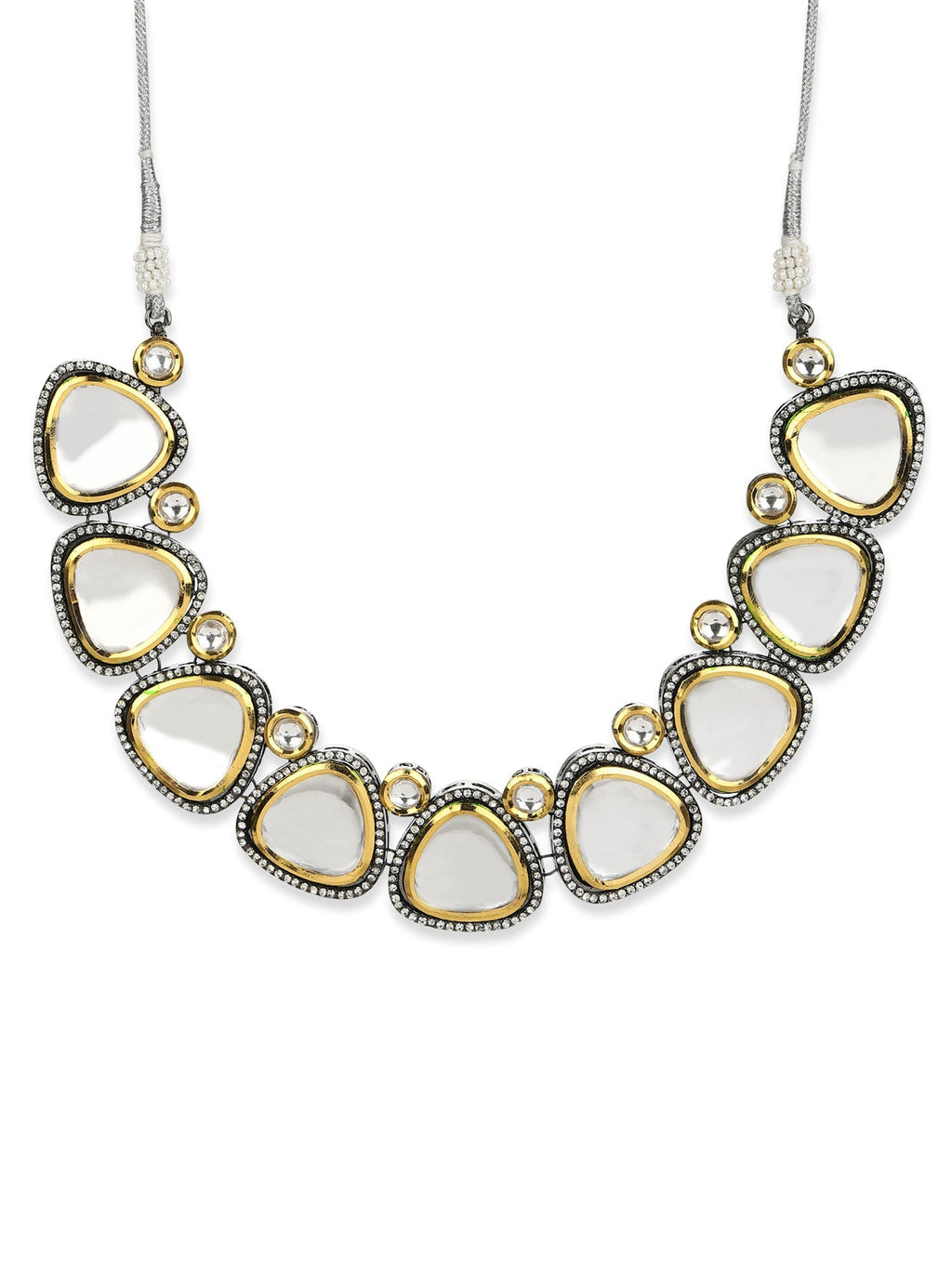 Silver-Toned Gold-Toned Brass Silver-Plated Handcrafted Necklace - Ruby Raang | Grab2Buy