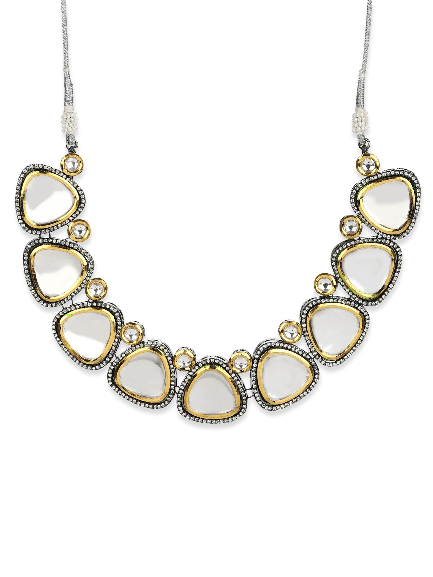 Silver-Toned Gold-Toned Brass Silver-Plated Handcrafted Necklace - Ruby Raang | Grab2Buy