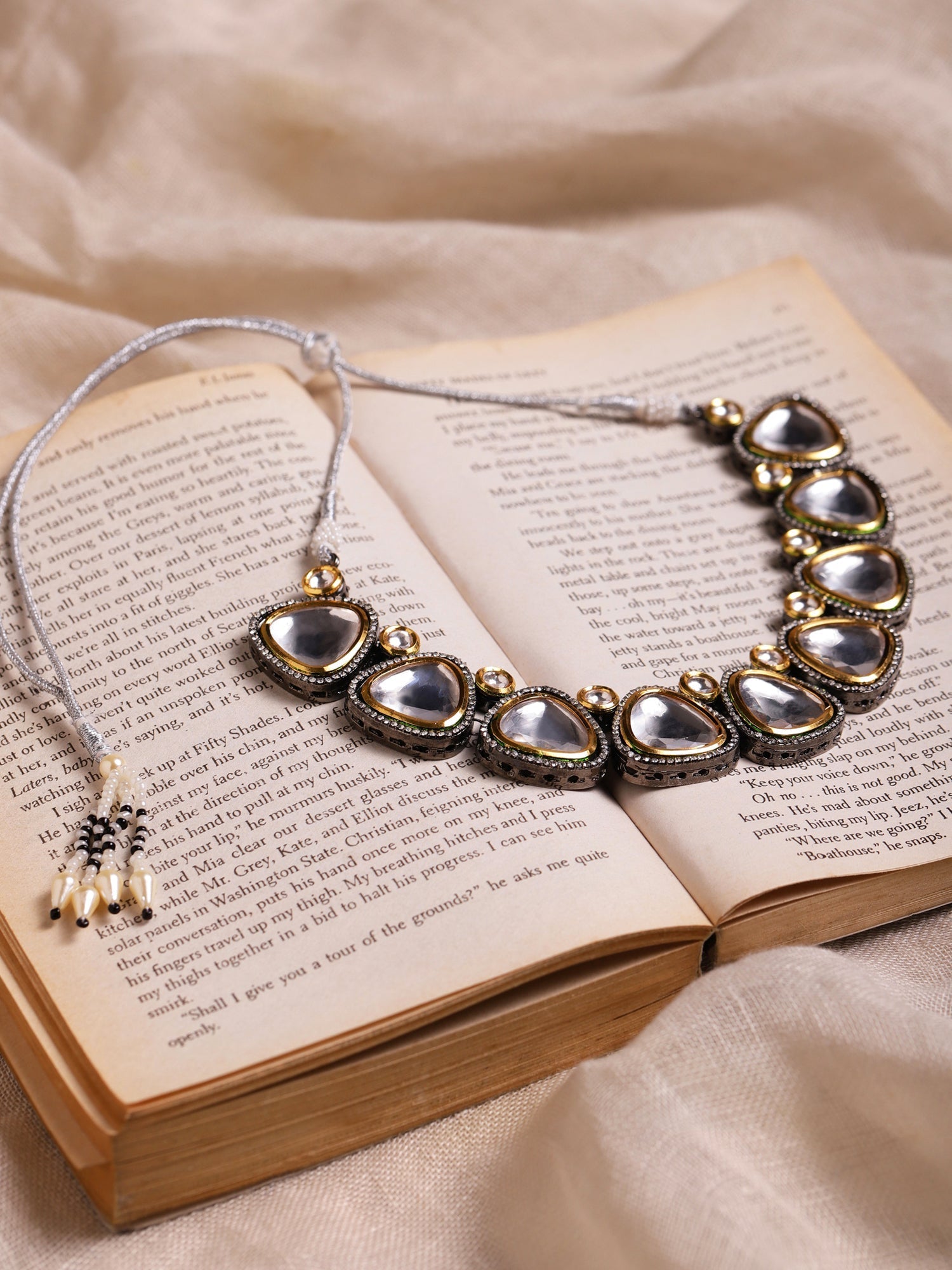Silver-Toned Gold-Toned Brass Silver-Plated Handcrafted Necklace - Ruby Raang | Grab2Buy