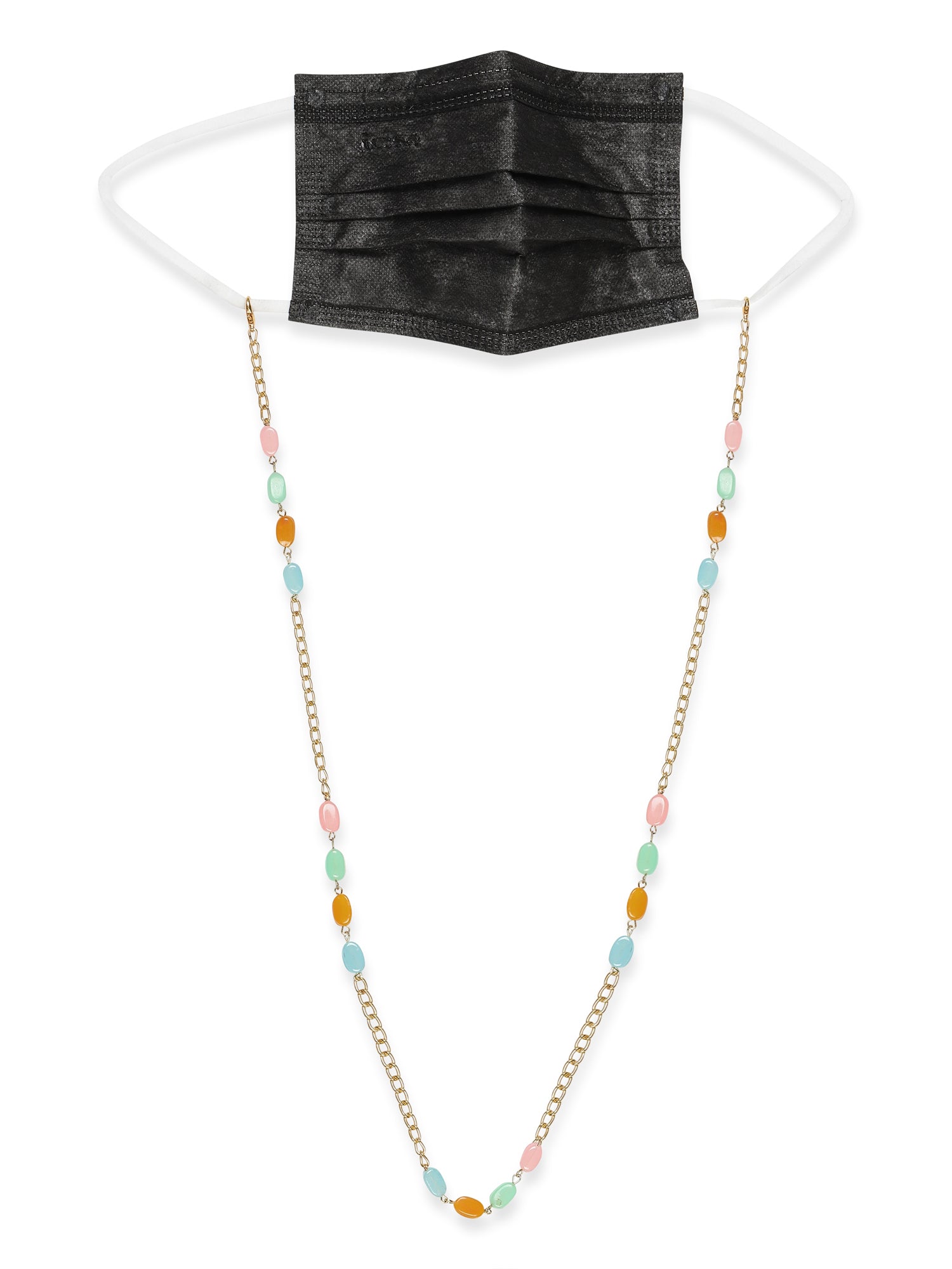 Gold-Polished Multicolored Beaded Mask Chain - Ruby Raang | Grab2Buy
