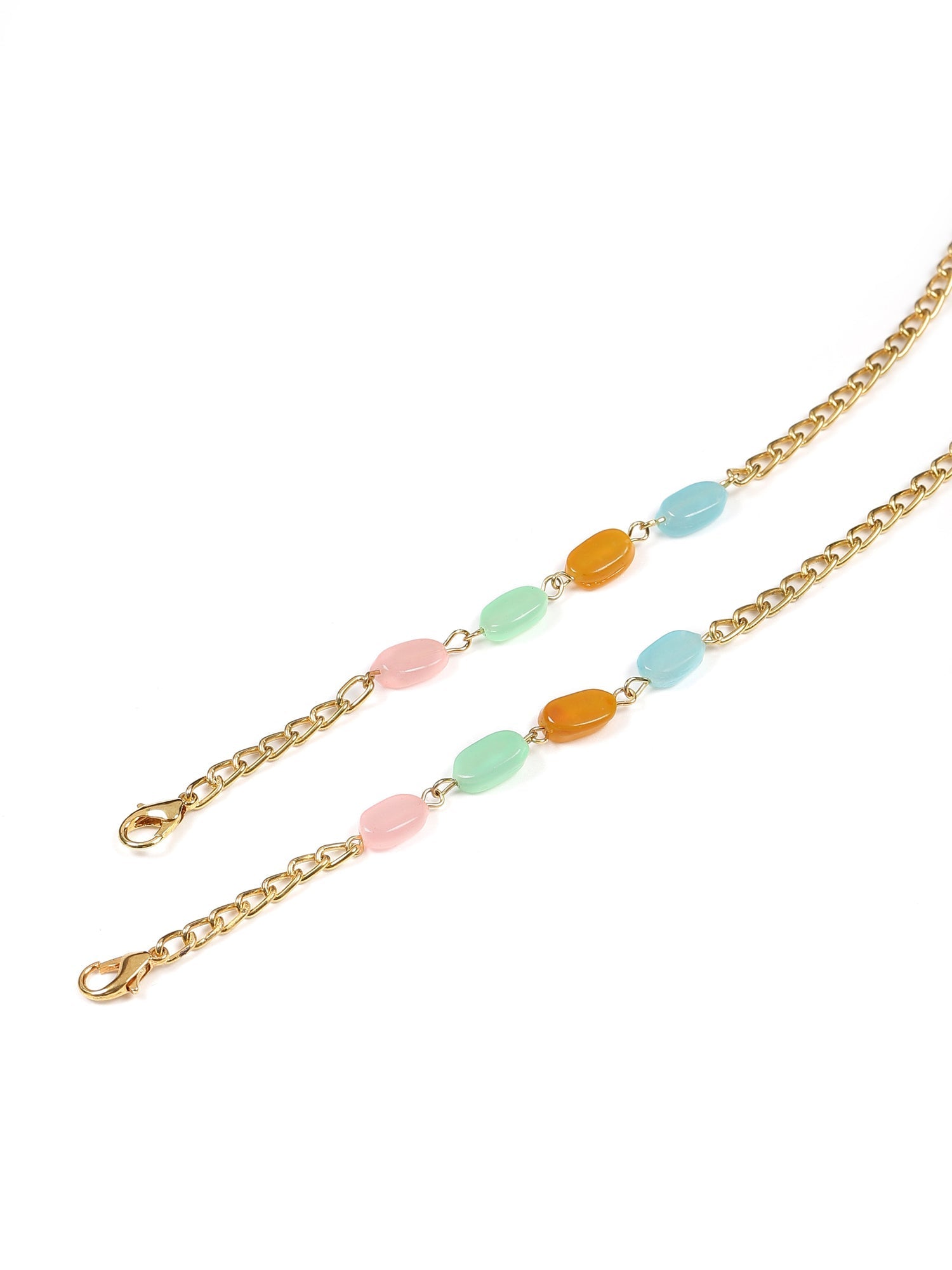 Gold-Polished Multicolored Beaded Mask Chain - Ruby Raang | Grab2Buy