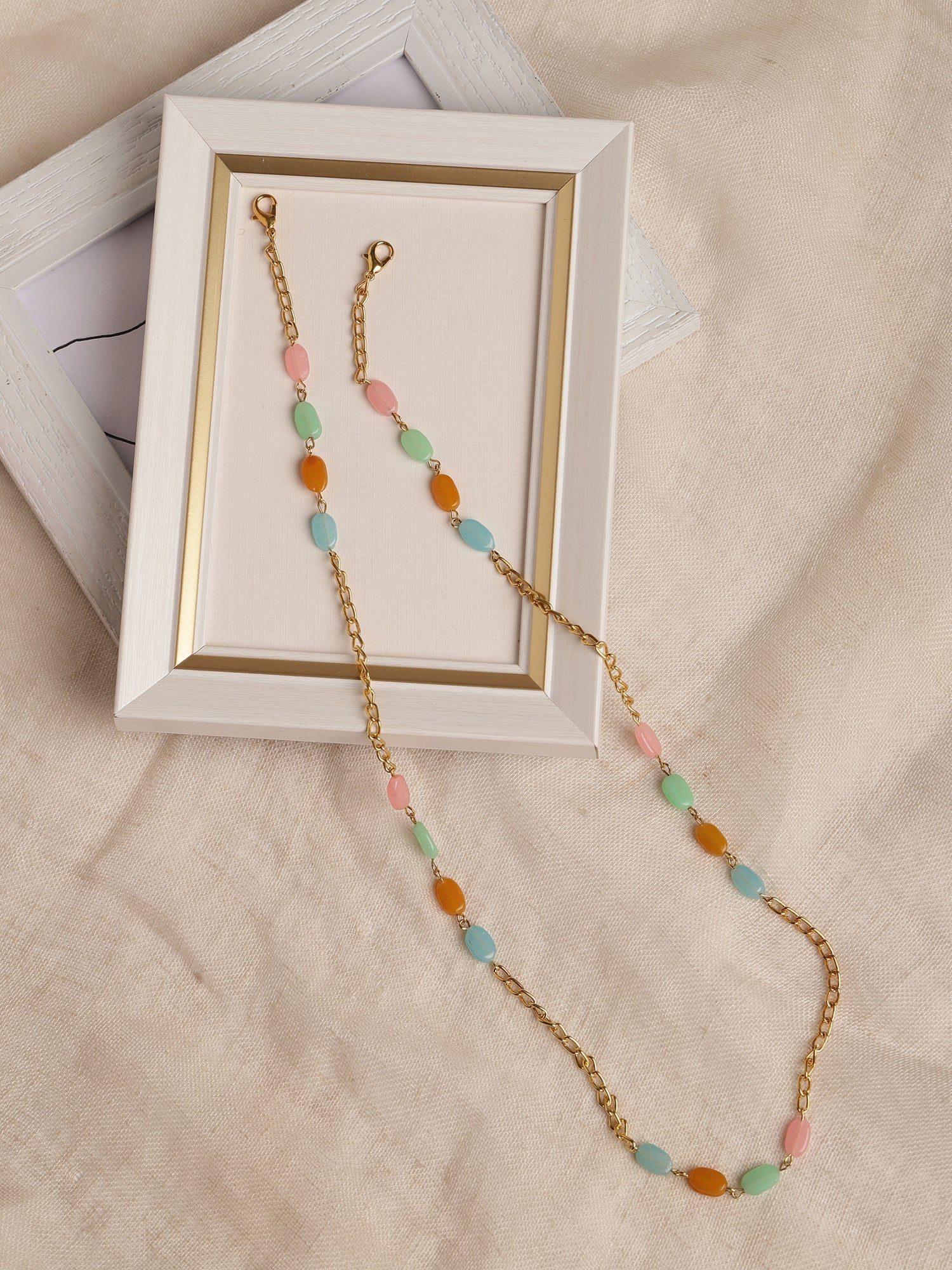 Gold-Polished Multicolored Beaded Mask Chain - Ruby Raang | Grab2Buy