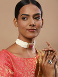 Gold-Polished White Pink Kundan Studded Beaded Brass Choker Necklace - Ruby Raang | Grab2Buy