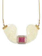 Gold-Polished White Pink Kundan Studded Beaded Brass Choker Necklace - Ruby Raang | Grab2Buy