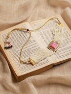 Gold-Polished White Pink Kundan Studded Beaded Brass Choker Necklace - Ruby Raang | Grab2Buy