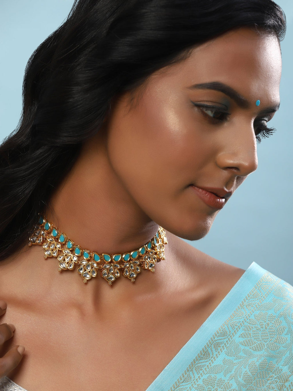 Gold-Toned Blue Brass Gold-Polished Necklace - Ruby Raang | Grab2Buy