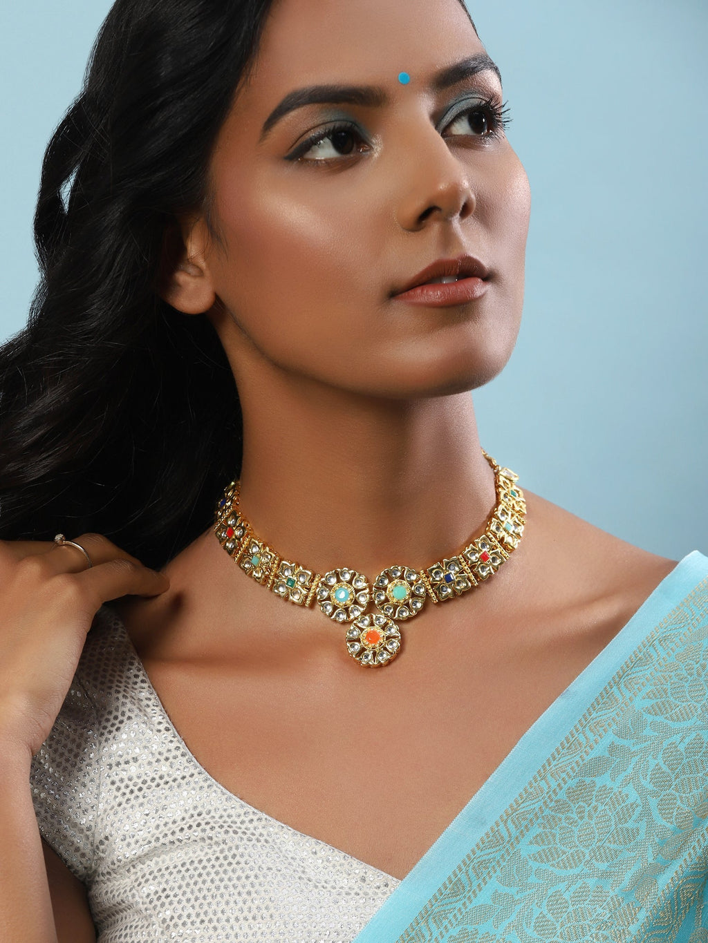 Gold-Polished White Studded Necklace - Ruby Raang | Grab2Buy