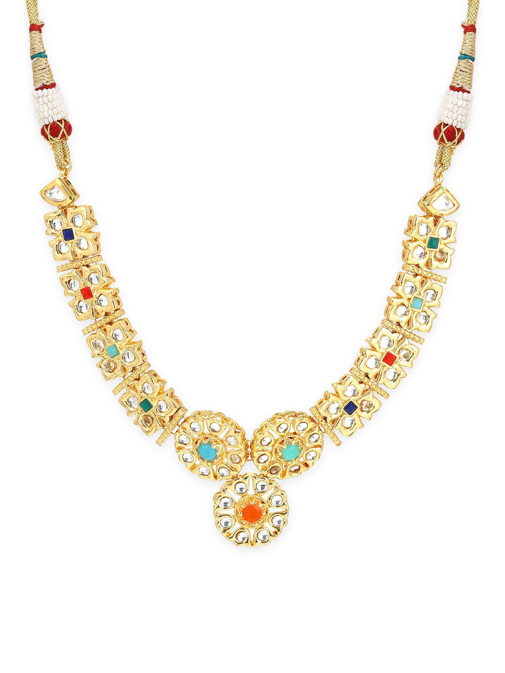 Gold-Polished White Studded Necklace - Ruby Raang | Grab2Buy