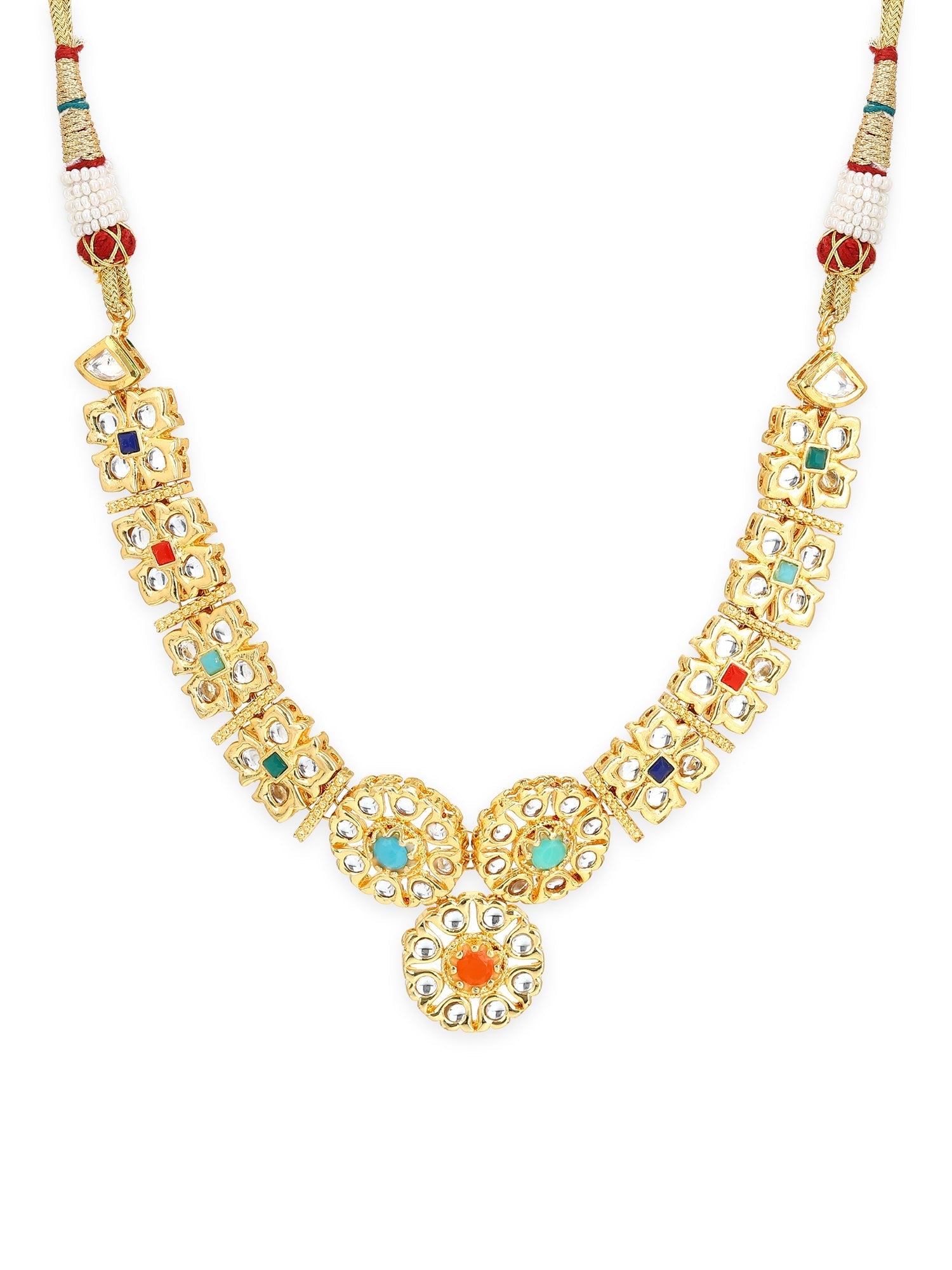 Gold-Polished White Studded Necklace - Ruby Raang | Grab2Buy