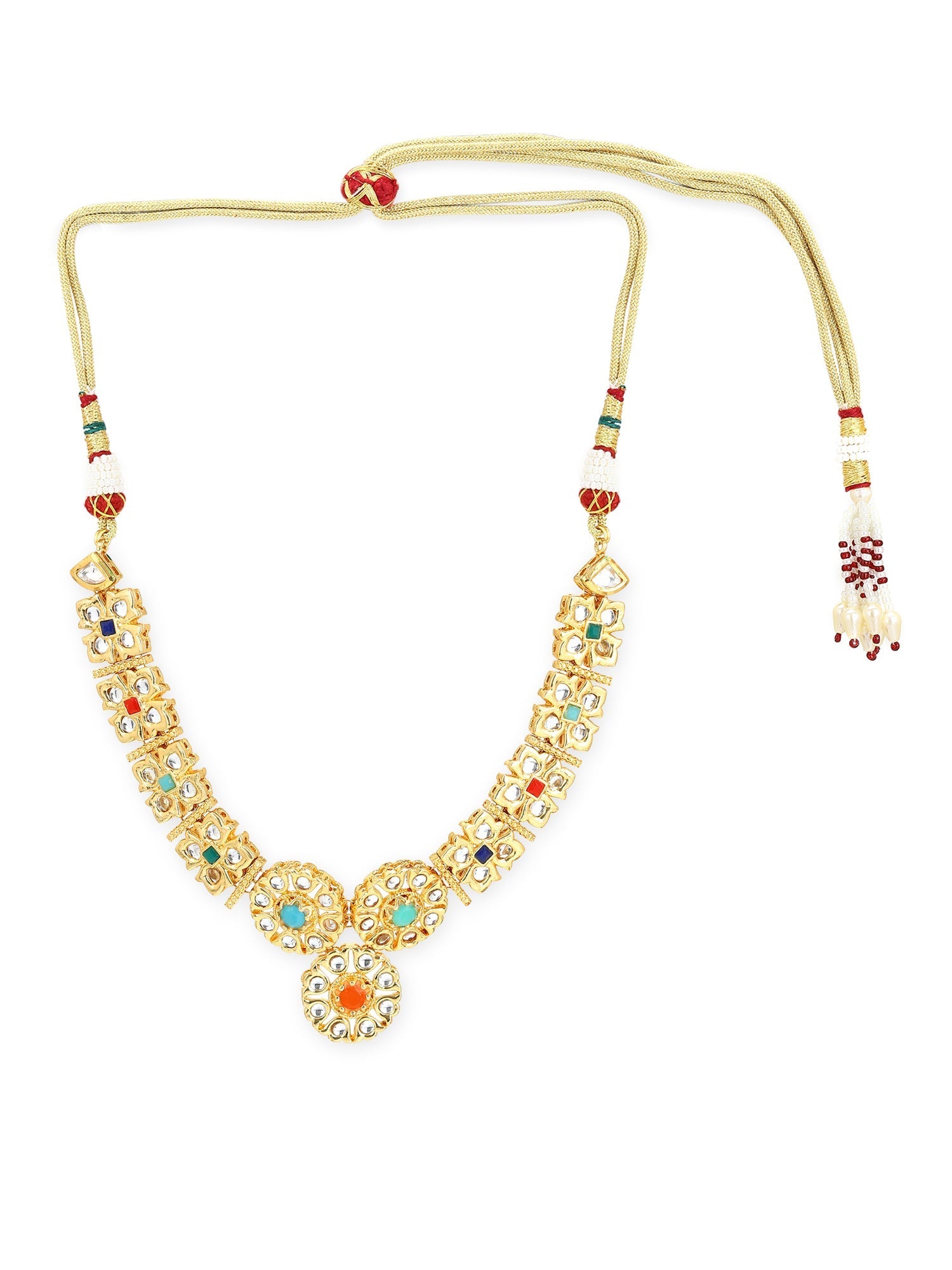 Gold-Polished White Studded Necklace - Ruby Raang | Grab2Buy
