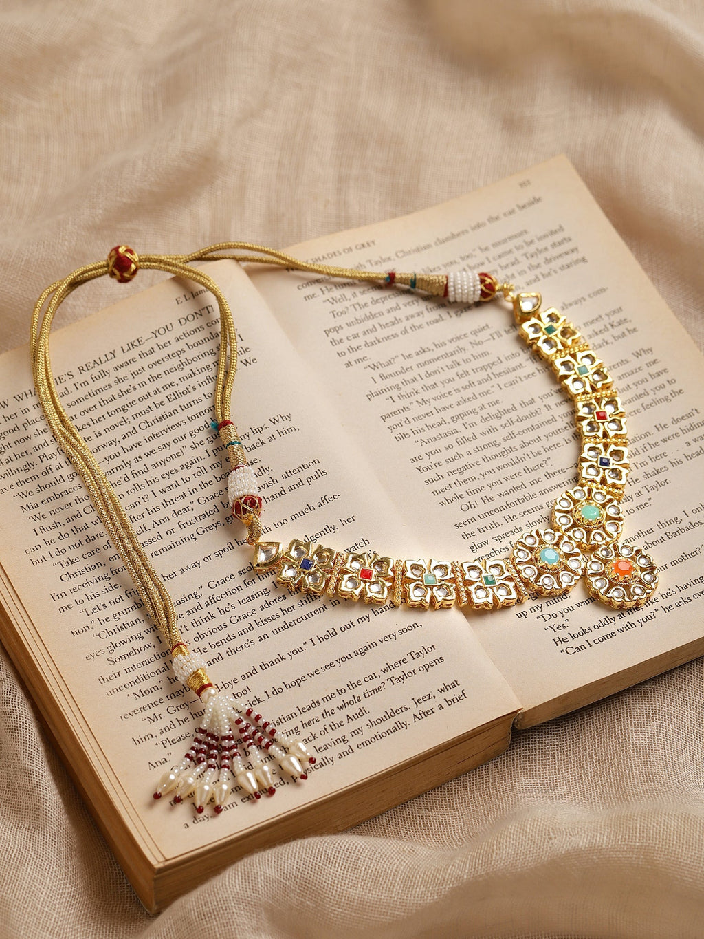 Gold-Polished White Studded Necklace - Ruby Raang | Grab2Buy