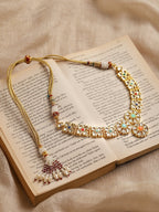 Gold-Polished White Studded Necklace - Ruby Raang | Grab2Buy