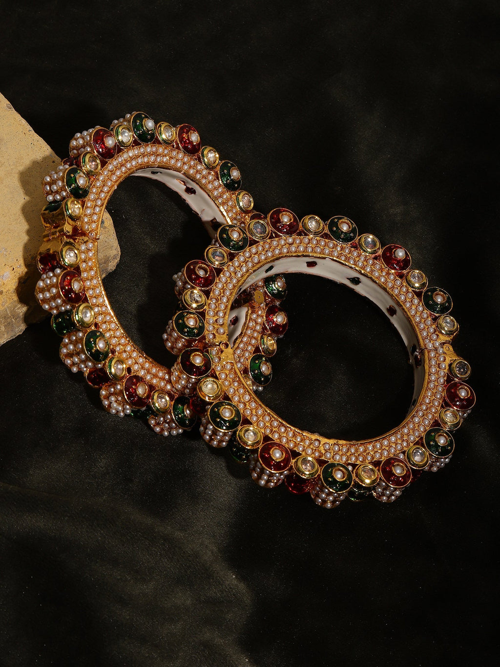 Pearl Meenakari Handcrafted Heavy Bangles (set of 2) - Ruby Raang | Grab2Buy