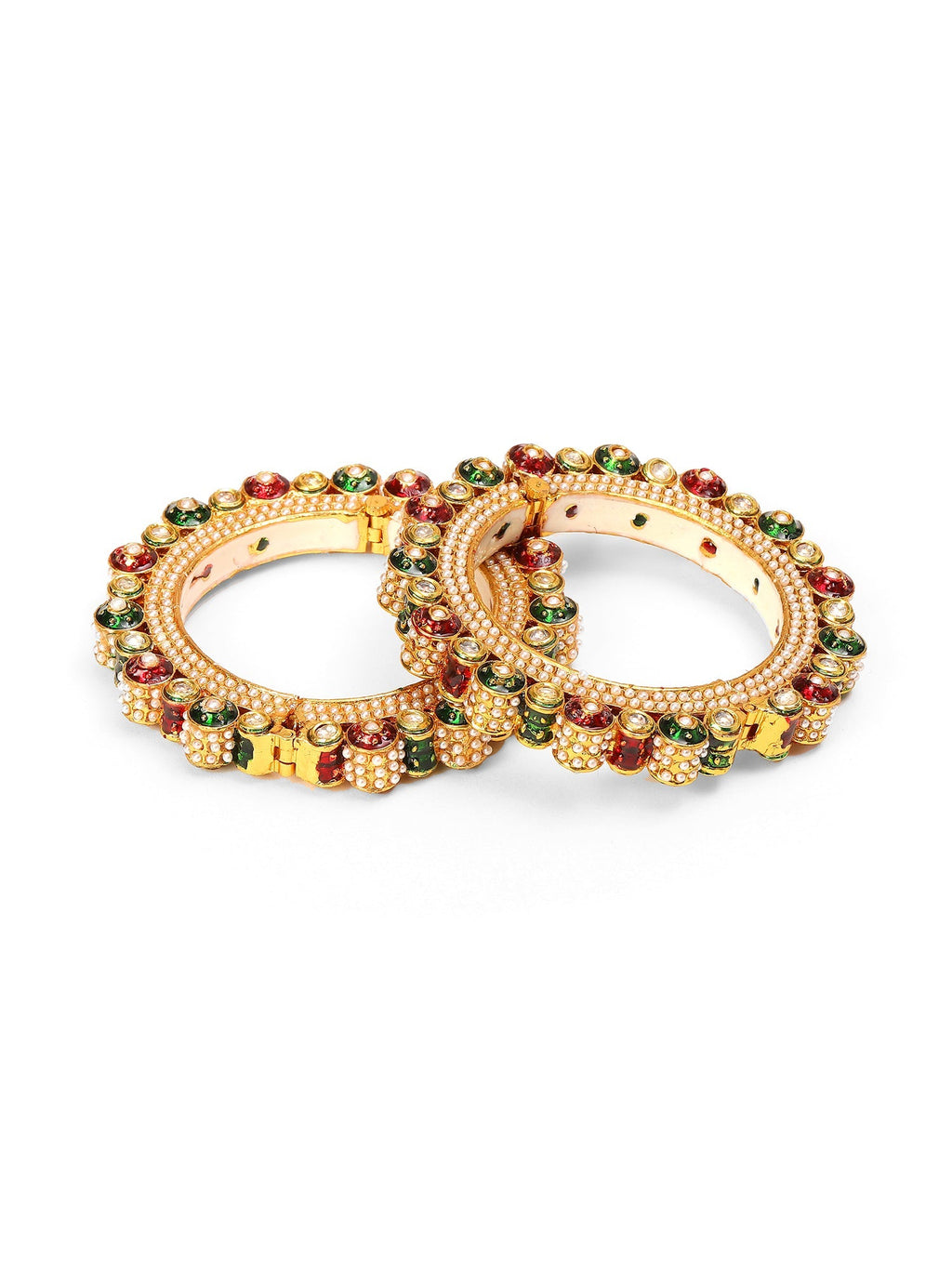 Pearl Meenakari Handcrafted Heavy Bangles (set of 2) - Ruby Raang | Grab2Buy