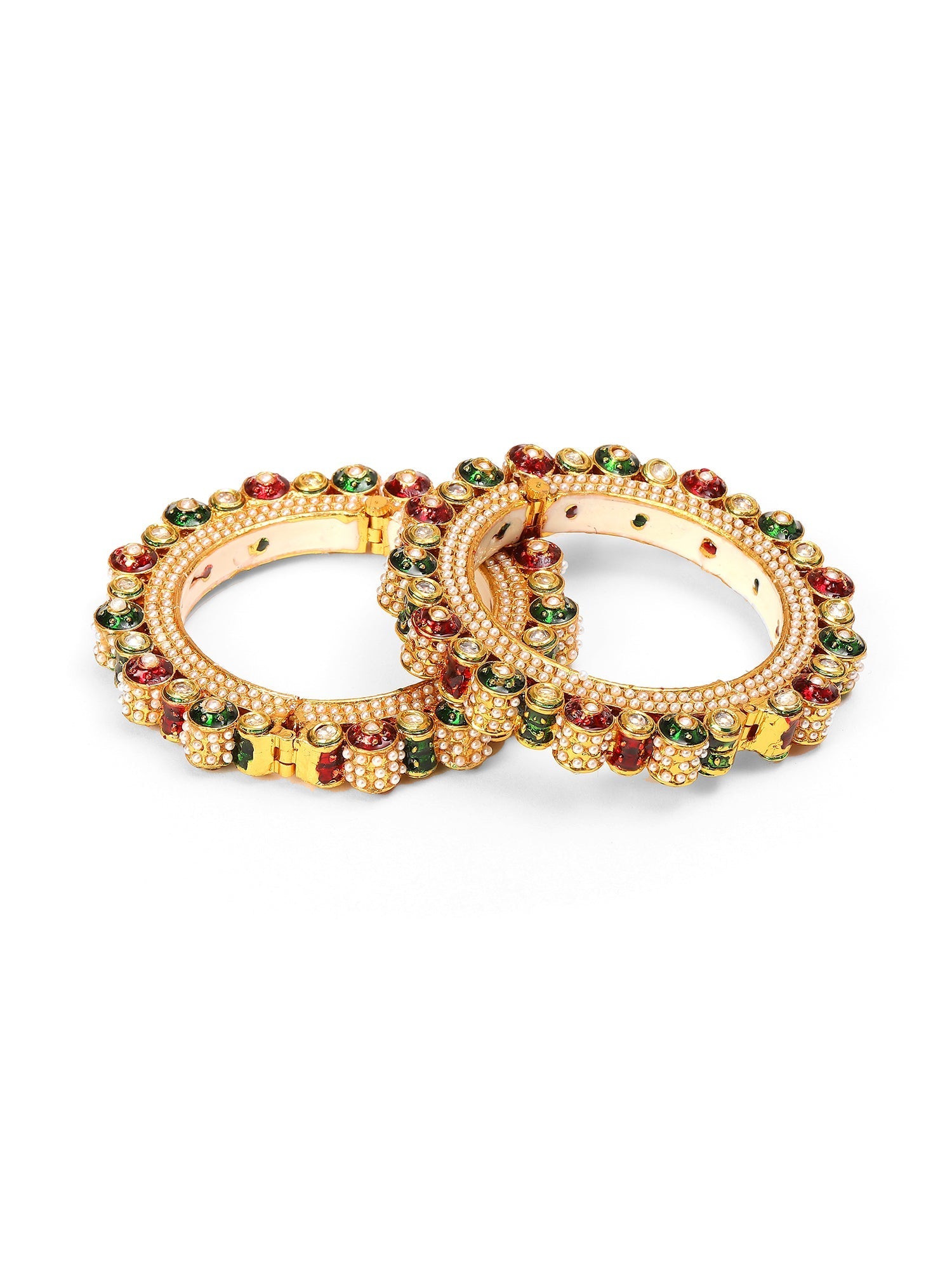Pearl Meenakari Handcrafted Heavy Bangles (set of 2) - Ruby Raang | Grab2Buy