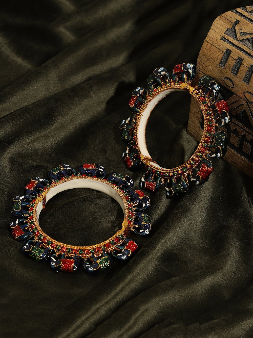 Elephant Blue Meenakari Handcrafted Heavy Bangles (set of 2) - Ruby Raang | Grab2Buy