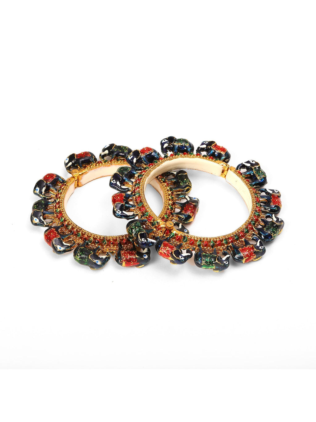 Elephant Blue Meenakari Handcrafted Heavy Bangles (set of 2) - Ruby Raang | Grab2Buy