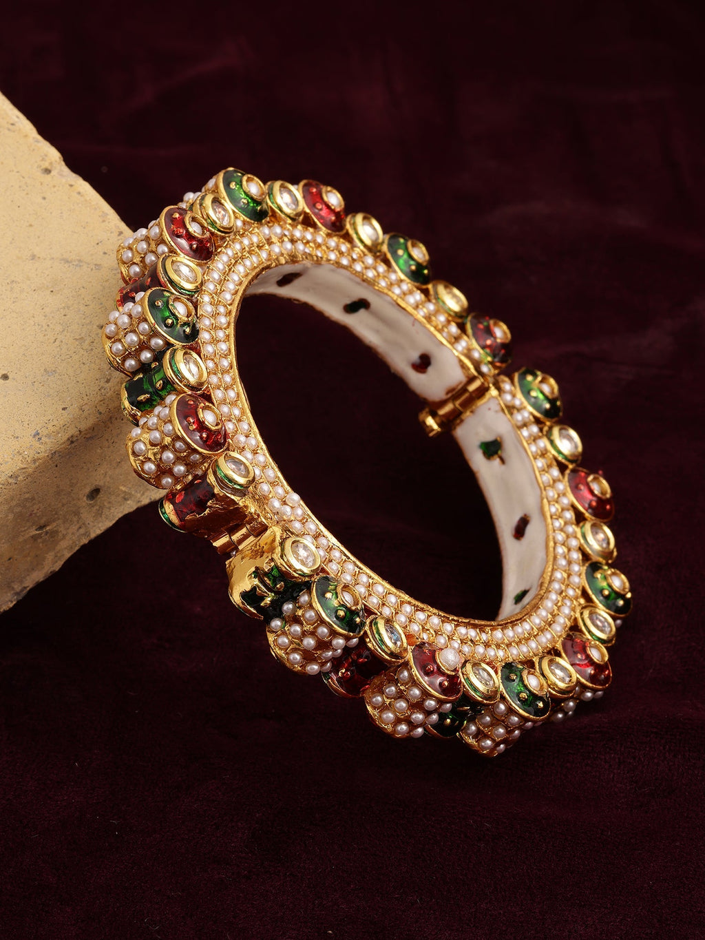 Pearl Meenakari Handcrafted Heavy Bangle - Ruby Raang | Grab2Buy