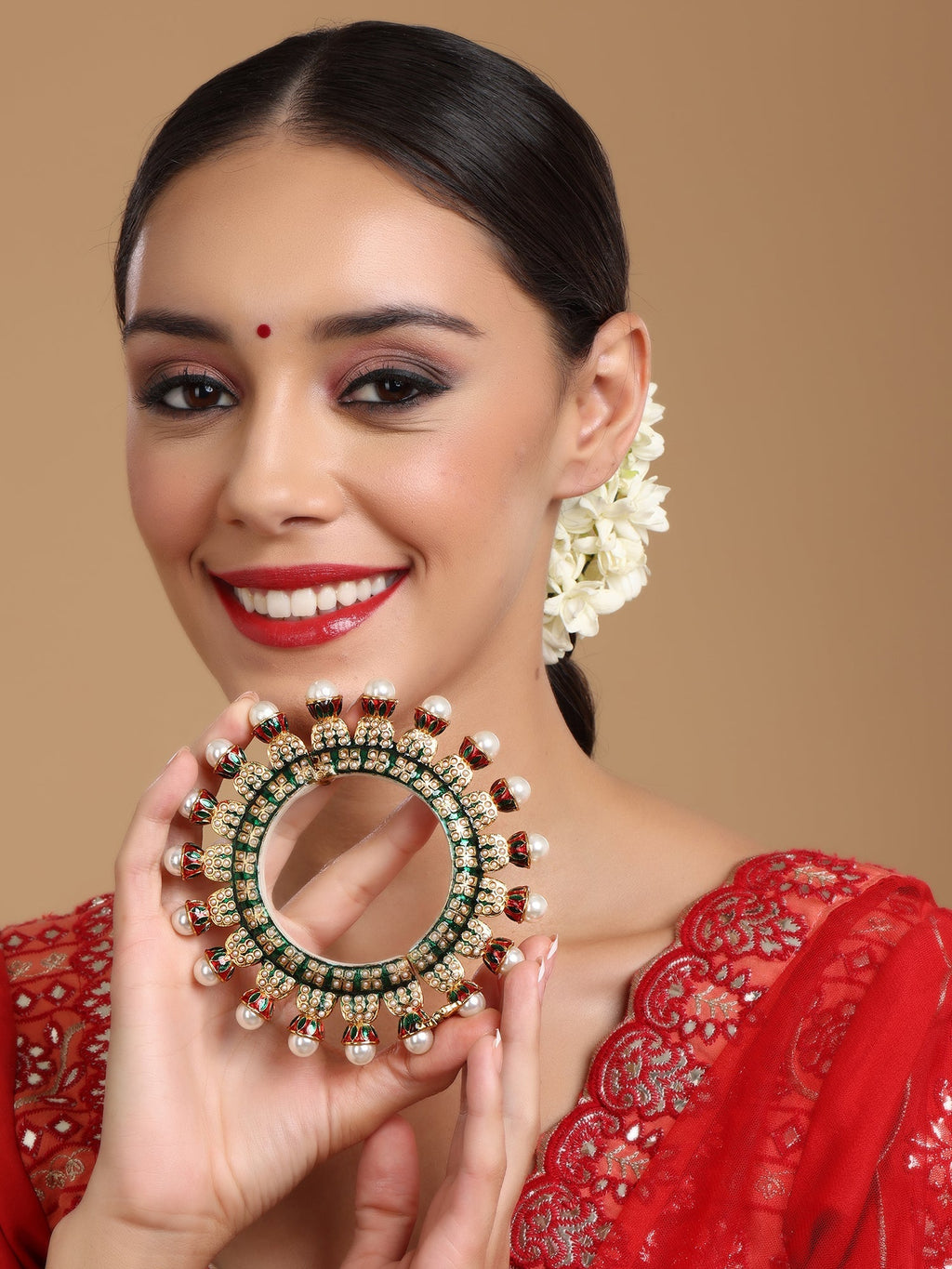 Oversized Pearl Meenakari Handcrafted Heavy Bangle - Ruby Raang | Grab2Buy