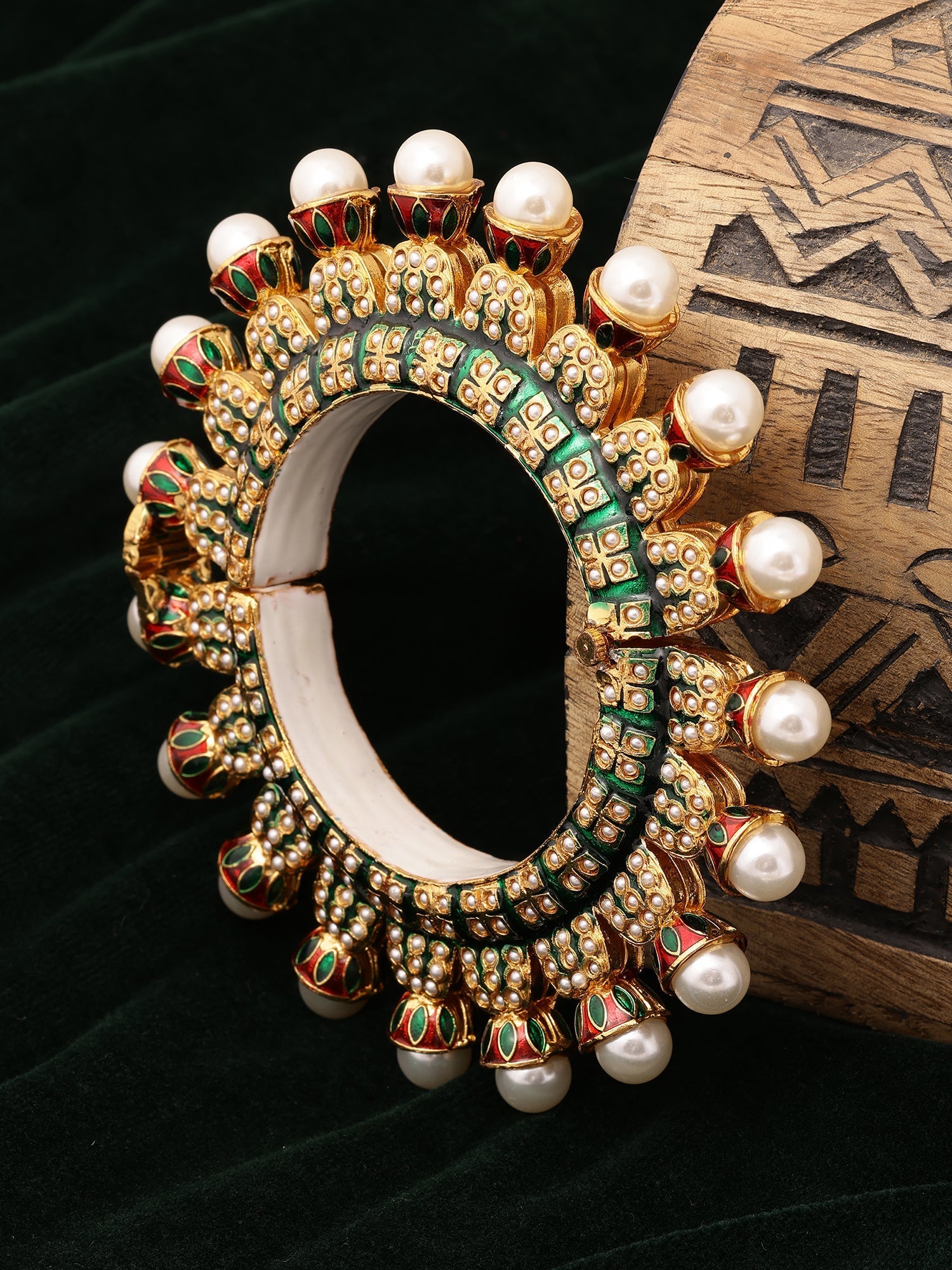 Oversized Pearl Meenakari Handcrafted Heavy Bangle - Ruby Raang | Grab2Buy