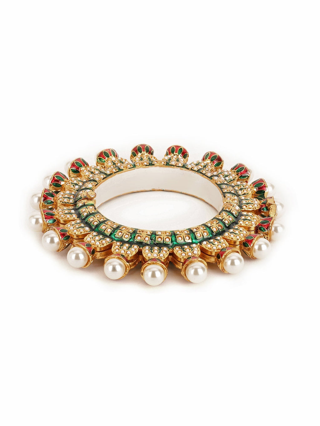 Oversized Pearl Meenakari Handcrafted Heavy Bangle - Ruby Raang | Grab2Buy