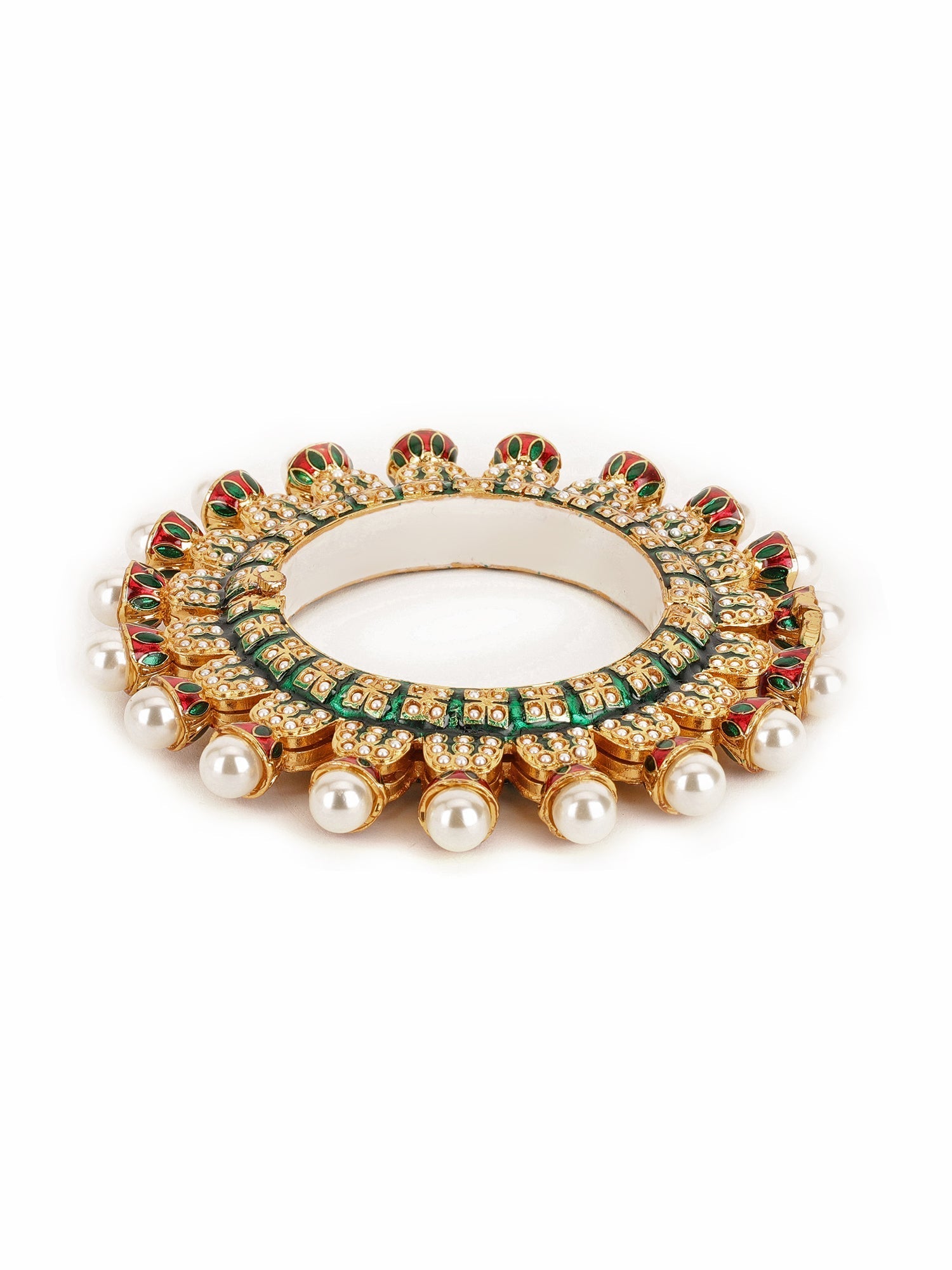 Oversized Pearl Meenakari Handcrafted Heavy Bangle - Ruby Raang | Grab2Buy