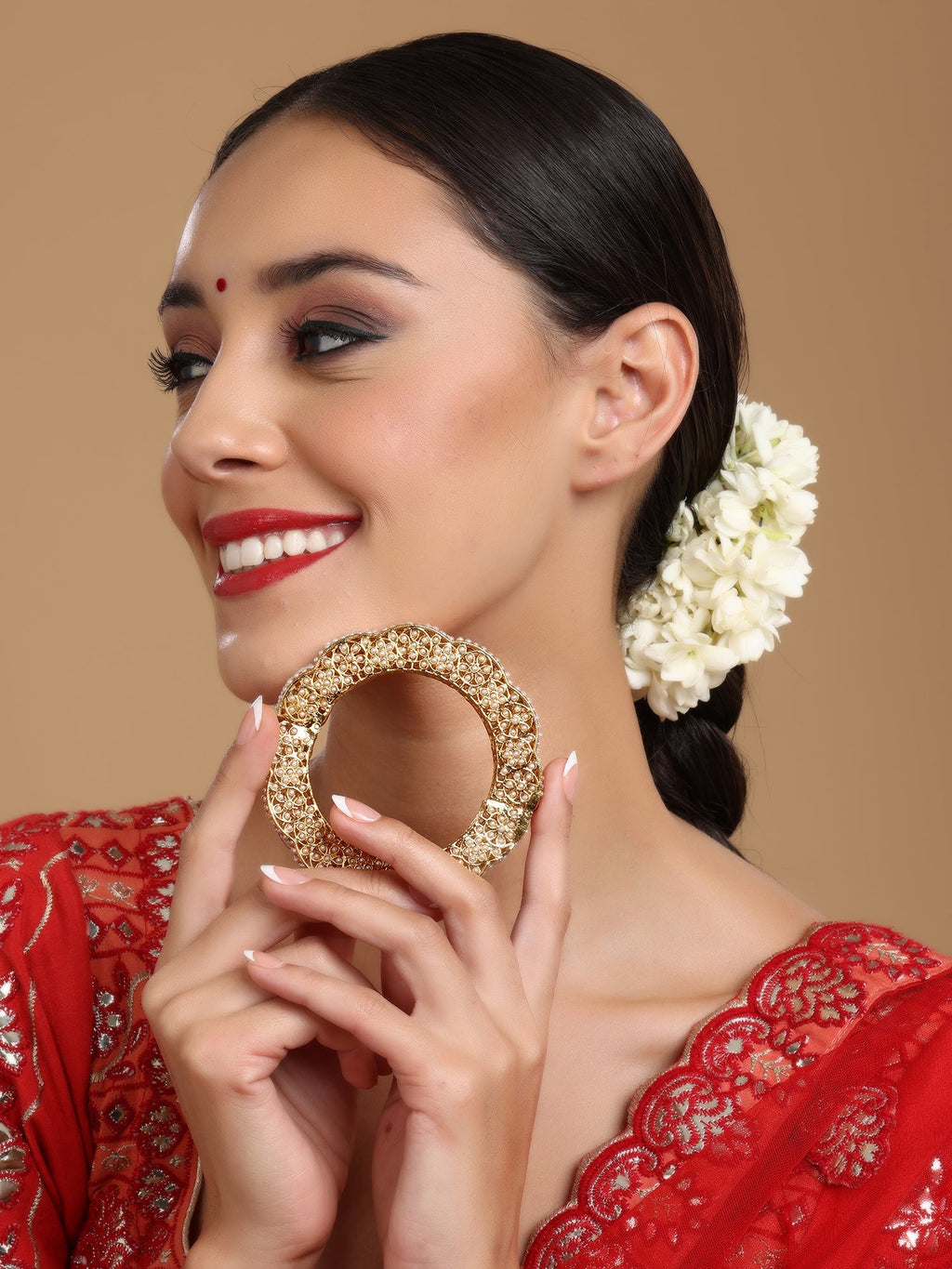 Golden Pearl Handcrafted Heavy Bangle - Ruby Raang | Grab2Buy