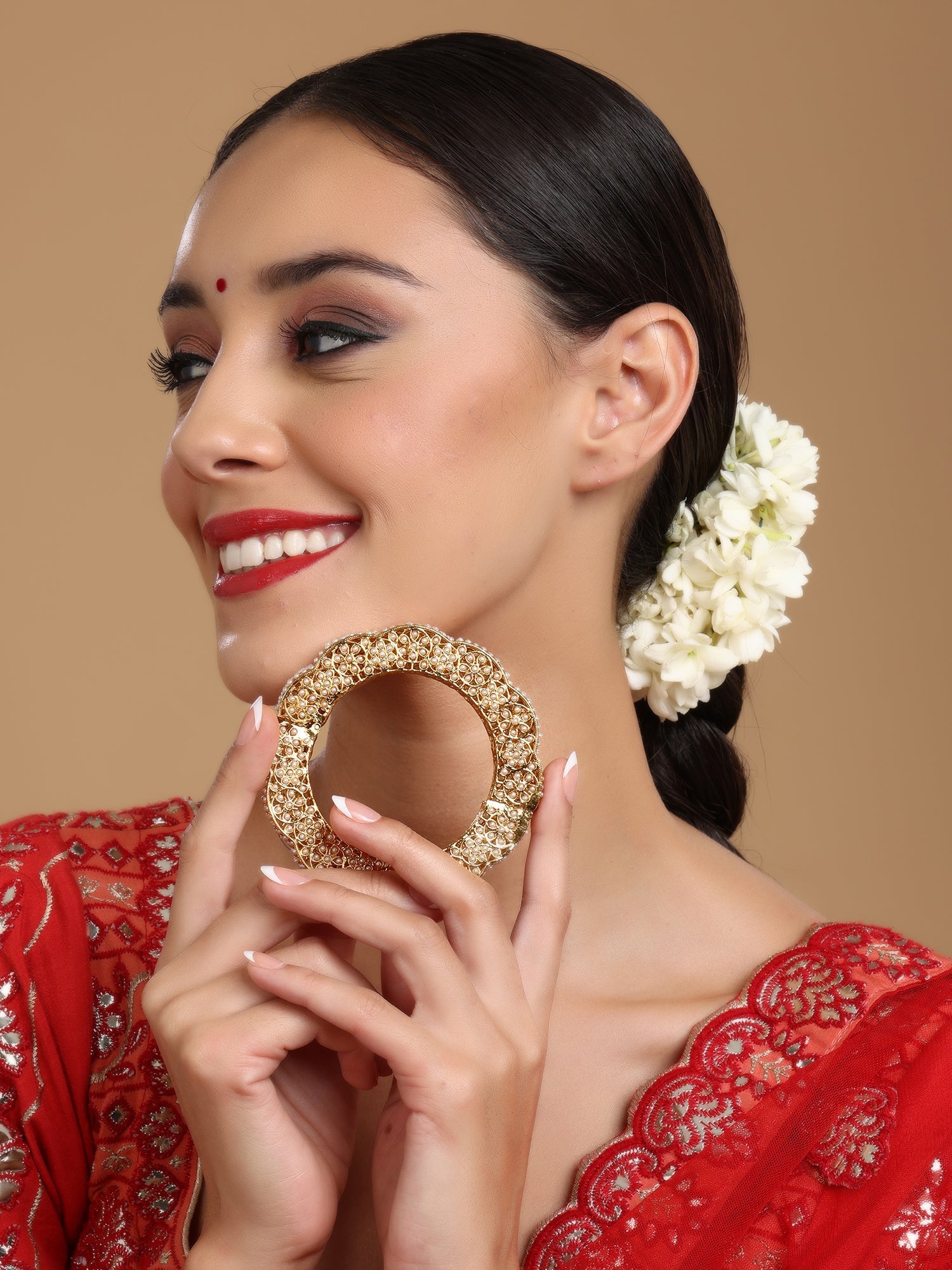 Golden Pearl Handcrafted Heavy Bangle - Ruby Raang | Grab2Buy