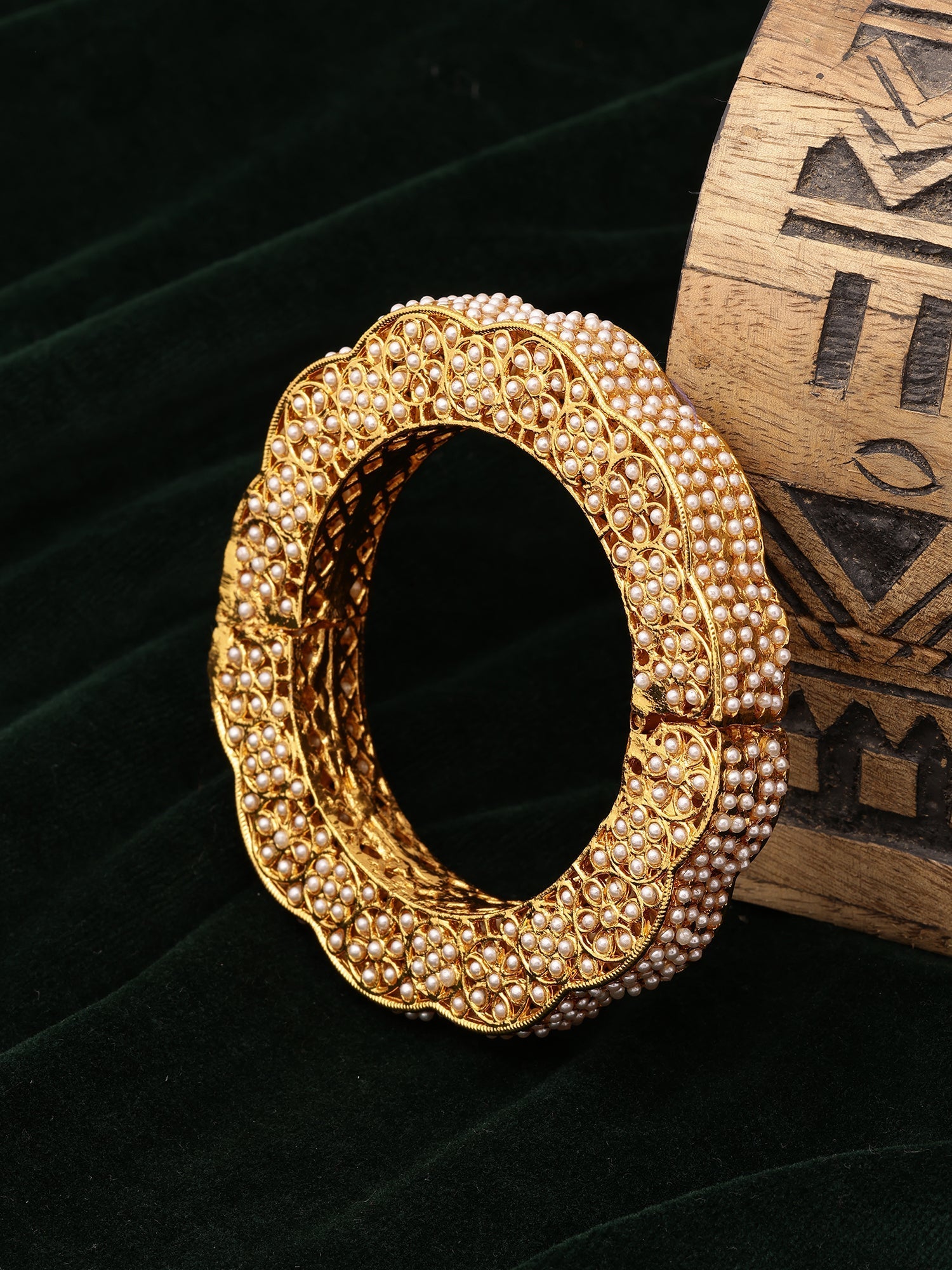 Golden Pearl Handcrafted Heavy Bangle - Ruby Raang | Grab2Buy