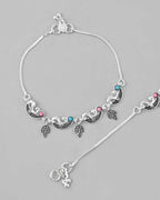 VOJ Set of 2 Silver Plated Stainless Steel Multi Color Anklet