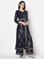 Aniyah Rayon Navy Blue Color Foil Print Anarkali Kurta (AN-192K) | Grab2Buy