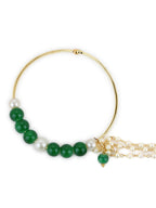 Gold-Polished White Green Stone-Studded Pearl Beaded Nosepin - Ruby Raang | Grab2Buy