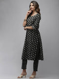 Yufta Women Black Ethnic Motifs Regular Mirror Work Pure Cotton Kurta with Trouser & With Dupatta | Grab2Buy