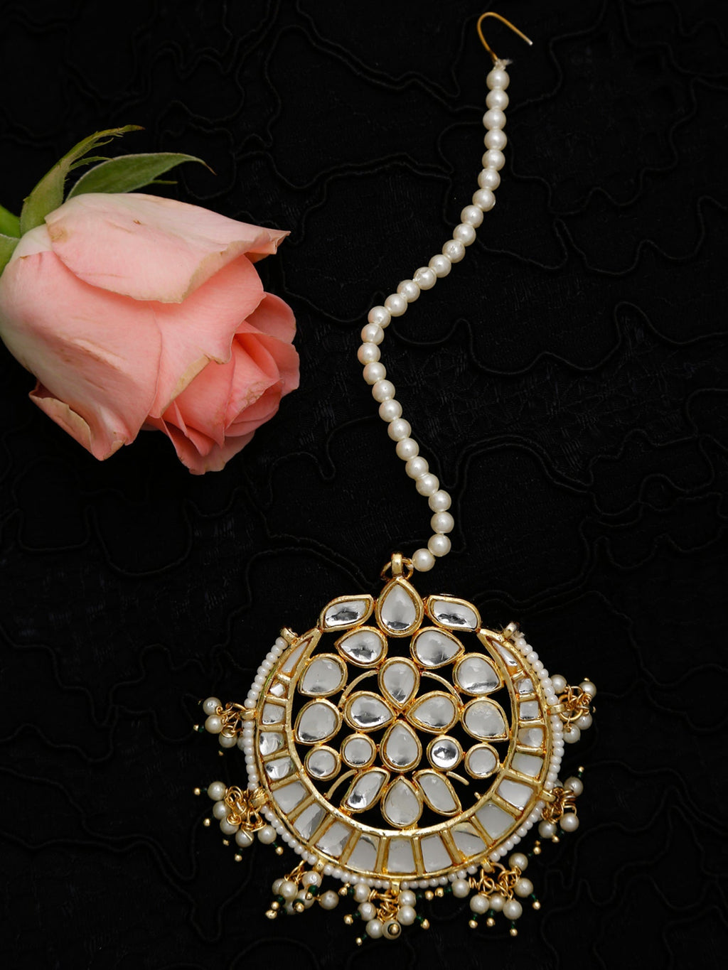 Gold Toned White Kundan Maang Tikka - Ruby Raang | Grab2Buy
