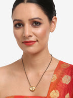Gold-Polished Black Beaded Kundan Mangalsutra - Ruby Raang | Grab2Buy