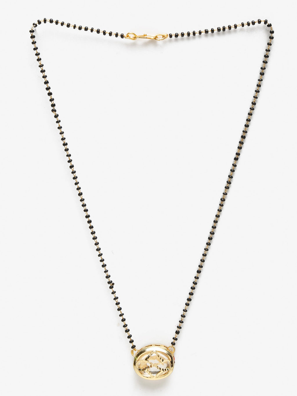 Gold-Polished Black Beaded Kundan Mangalsutra - Ruby Raang | Grab2Buy