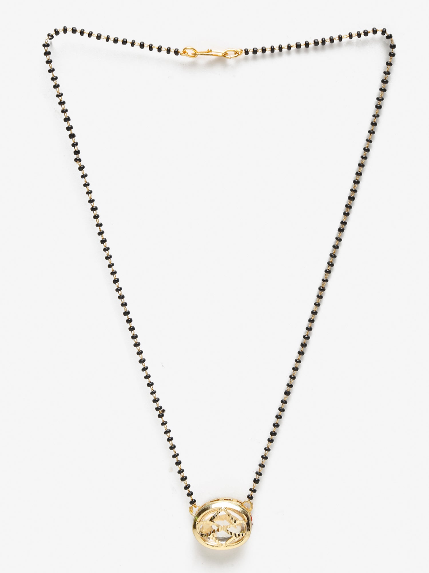Gold-Polished Black Beaded Kundan Mangalsutra - Ruby Raang | Grab2Buy