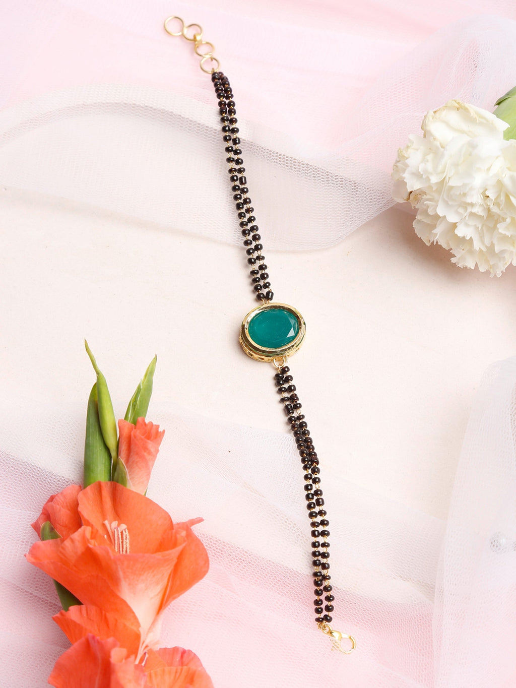 Black Gold-Polished Kundan Mangalsutra Bracelet - Ruby Raang | Grab2Buy