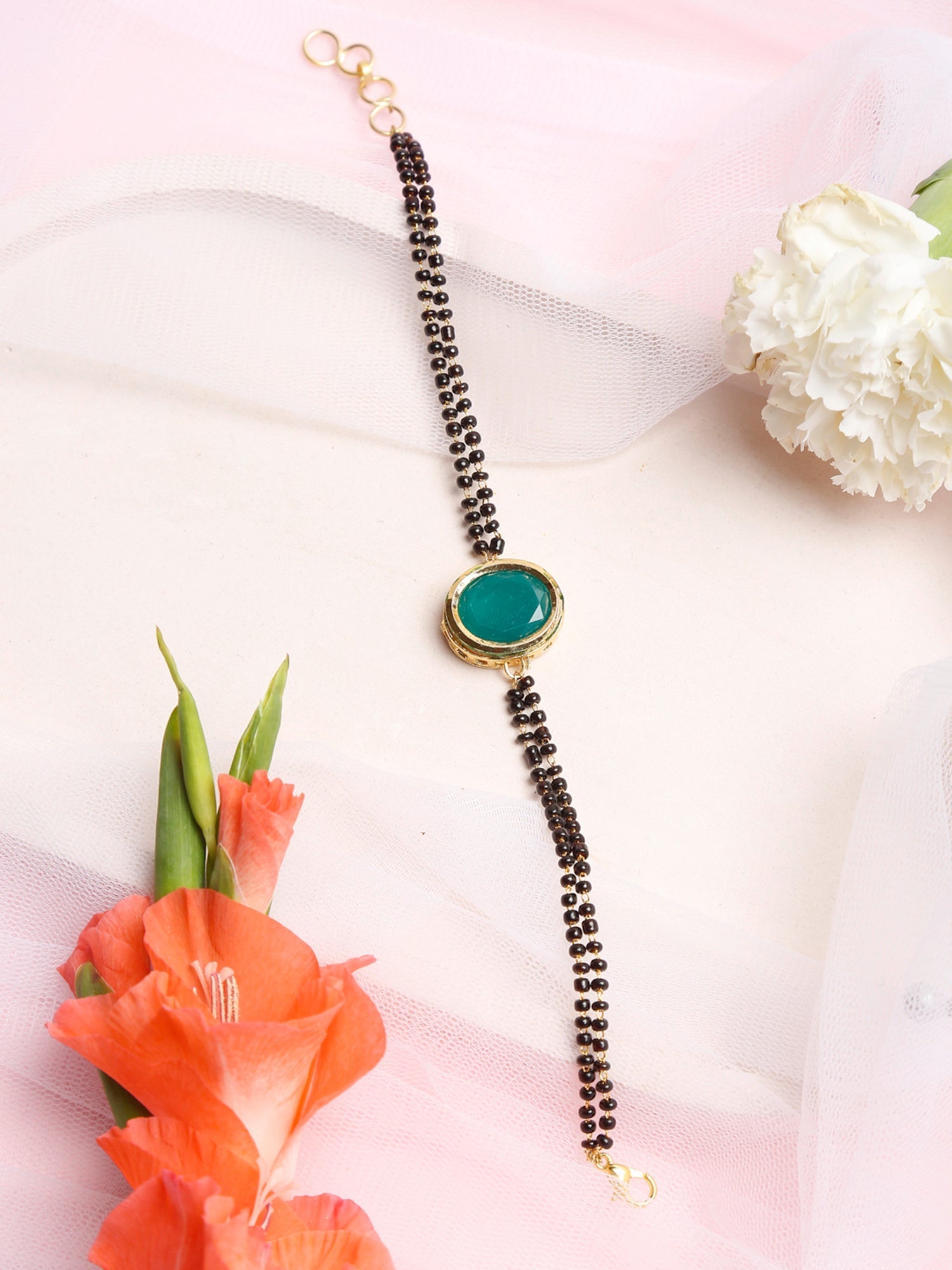 Black Gold-Polished Kundan Mangalsutra Bracelet - Ruby Raang | Grab2Buy
