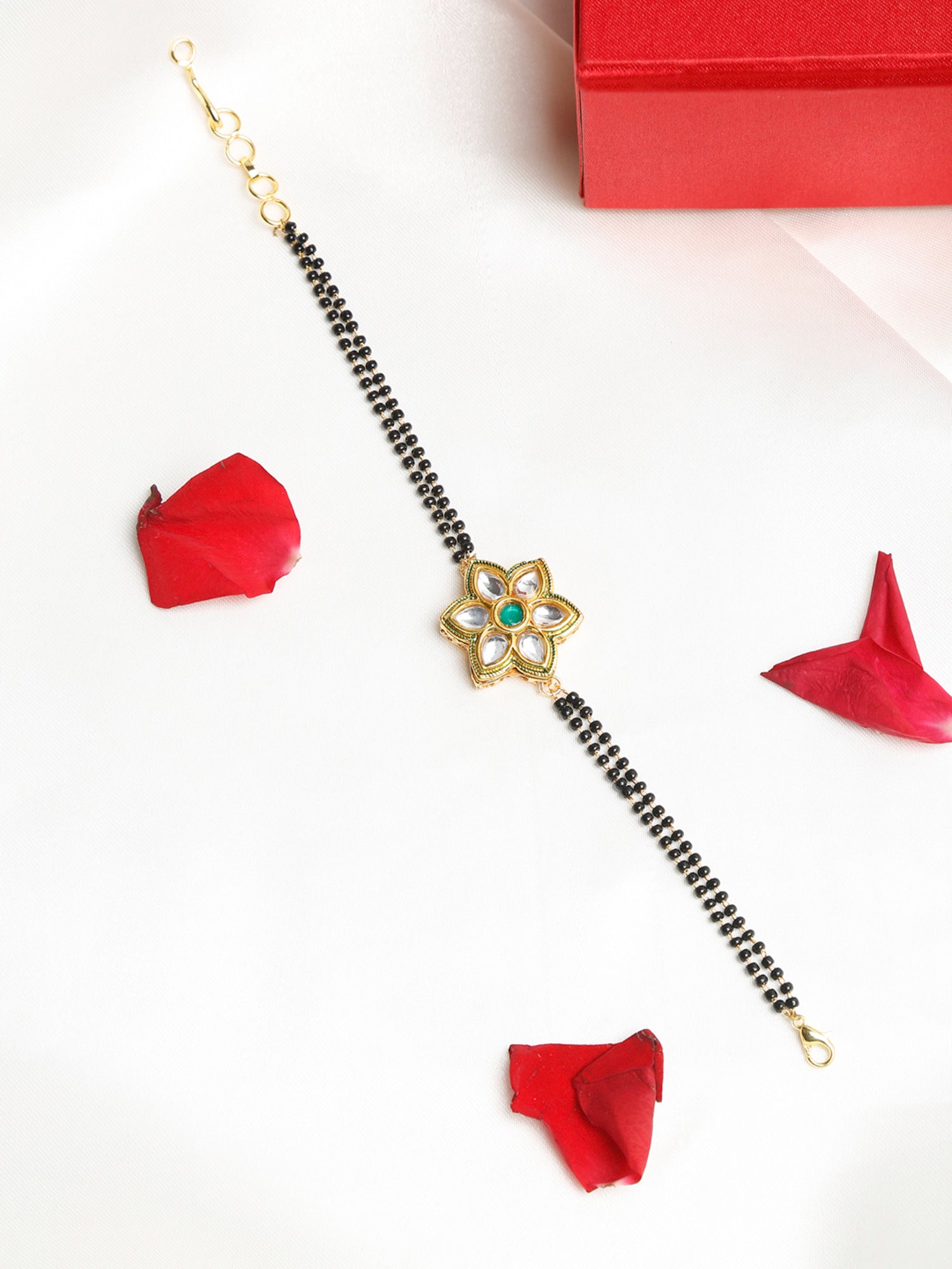 Black Gold-Polished Kundan Studded Mangalsutra Bracelet - Ruby Raang | Grab2Buy