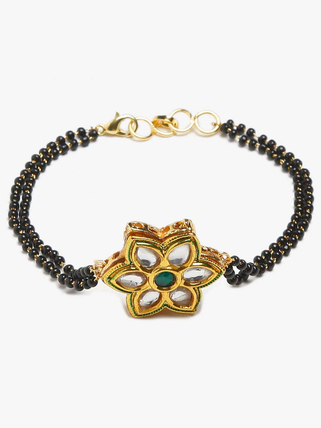 Black Gold-Polished Kundan Studded Mangalsutra Bracelet - Ruby Raang | Grab2Buy