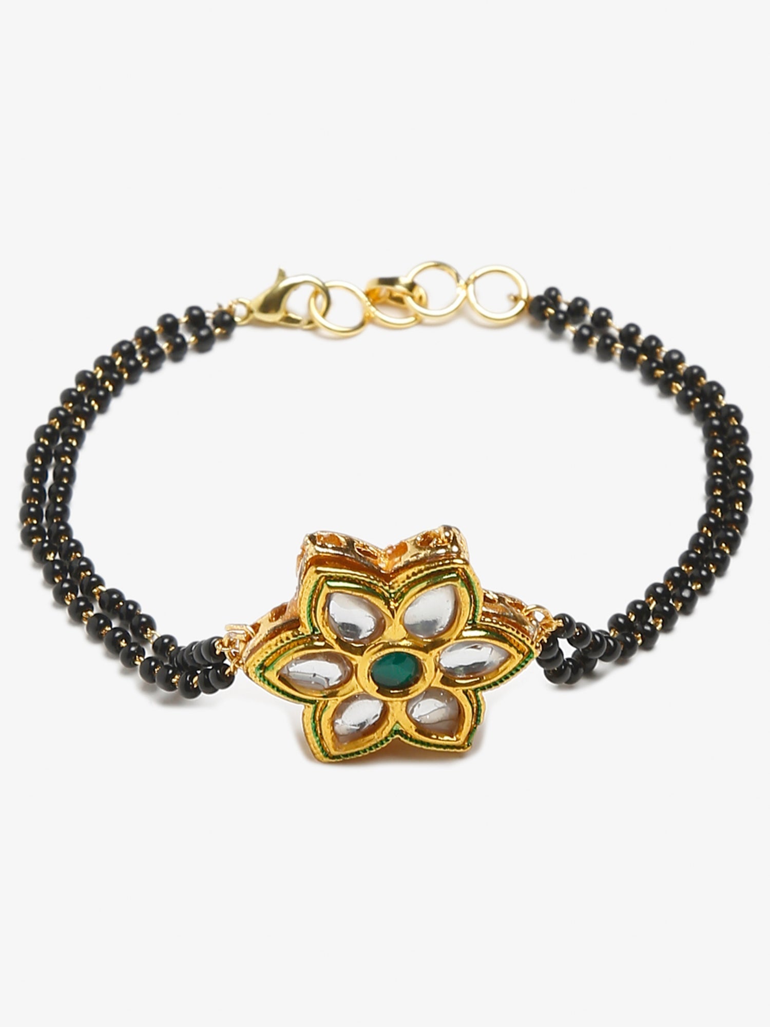 Black Gold-Polished Kundan Studded Mangalsutra Bracelet - Ruby Raang | Grab2Buy