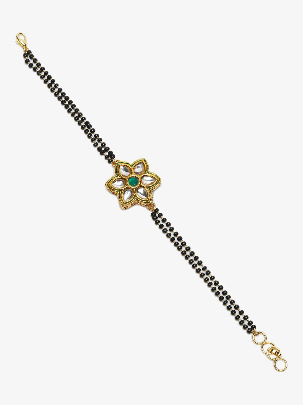 Black Gold-Polished Kundan Studded Mangalsutra Bracelet - Ruby Raang | Grab2Buy