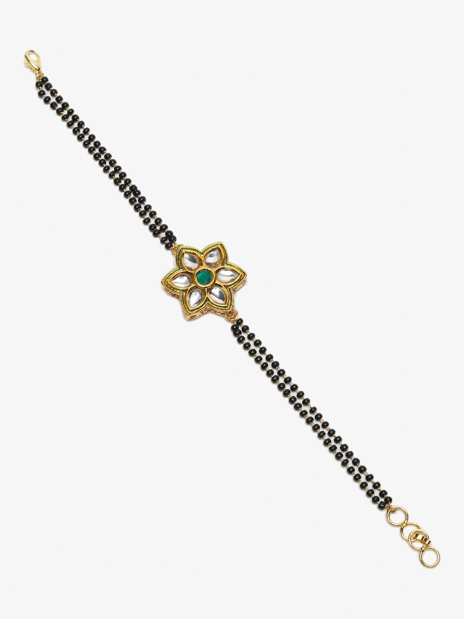 Black Gold-Polished Kundan Studded Mangalsutra Bracelet - Ruby Raang | Grab2Buy